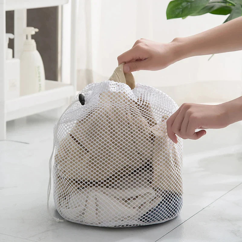 Drawstring Laundry Bag Coarse Net Washing Bags Dirty Clothes Organizer Pouch 4Pcs Set
